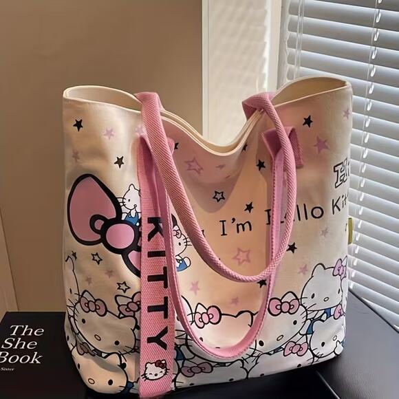 Sanrio Hello Kitty Canvas Reusable Zipper Canvas Tote Bag - Pink - Picture 3 of 3